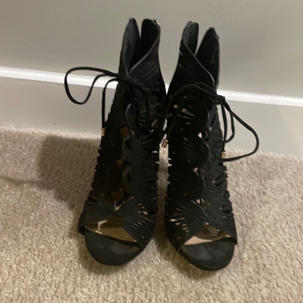 Black lace up booties